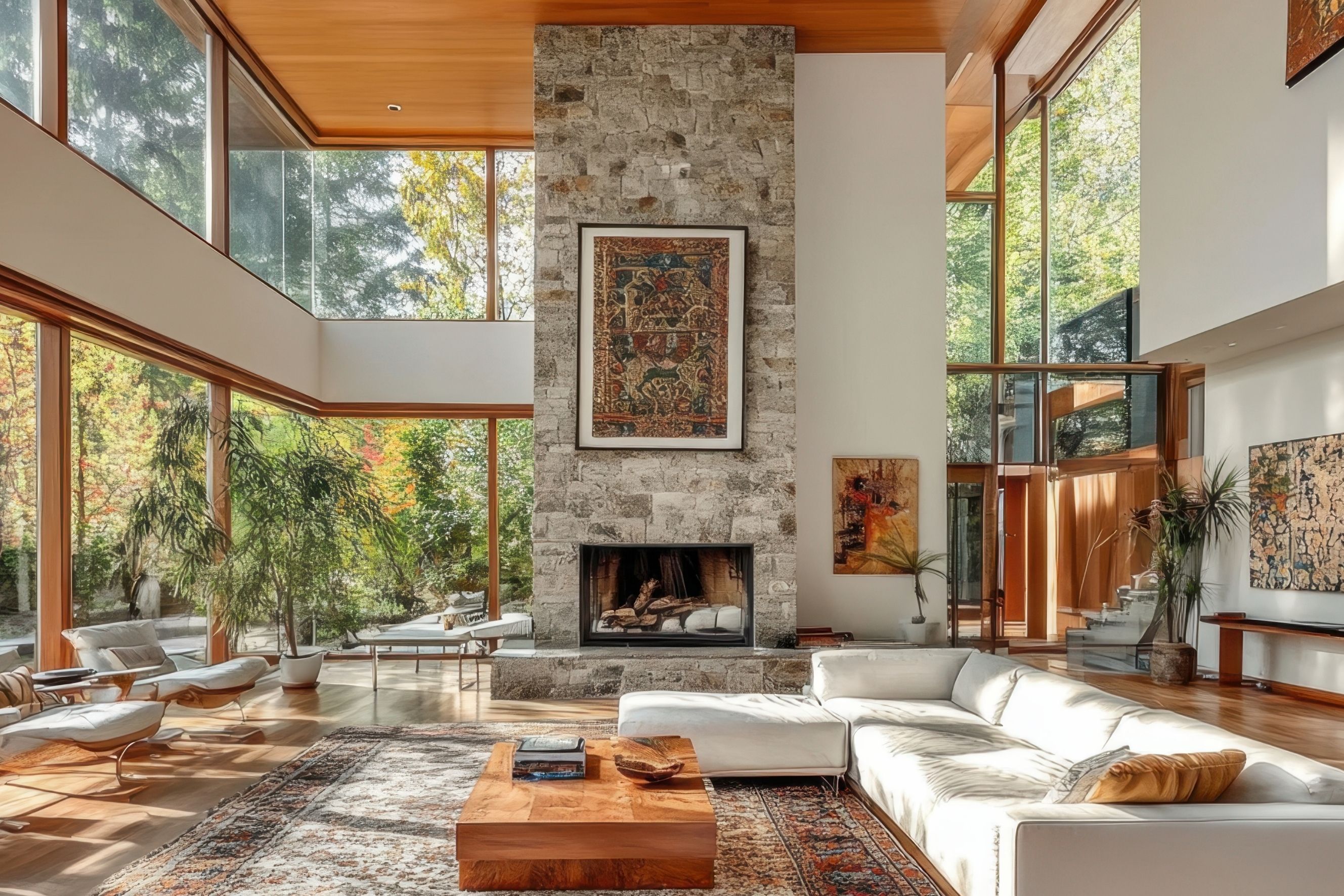 Cheminée en pierre construite par un maçon spécialisé en maçonnerie  à Val-David